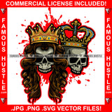 Angry King Queen Skull Head Face Blood Bloody Gold Diamond Crowns Skeleton Gangster Hip Hop Rap Trap Street Hood Ghetto Swag Thug Hustler Hustling Famous Hustle Art Graphic Design Logo T-Shirt Print Printing JPG PNG SVG Vector Cut File