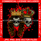 Angry King Queen Skull Head Face Blood Bloody Gold Diamond Crowns Skeleton Gangster Hip Hop Rap Trap Street Hood Ghetto Swag Thug Hustler Hustling Famous Hustle Art Graphic Design Logo T-Shirt Print Printing JPG PNG SVG Vector Cut File