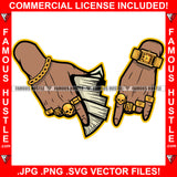 Rich Hands Holding Big Cash Money Stacks Gold Jewelry Watch Dollar Sign Rings Rich Gangster Thug Hip Hop Rap Drip Swag Plug Trap Hood Thug Street Tattoo Cartoon Character Ghetto Art Graphic Design Logo T-Shirt Print Printing JPG PNG SVG Vector Cut File