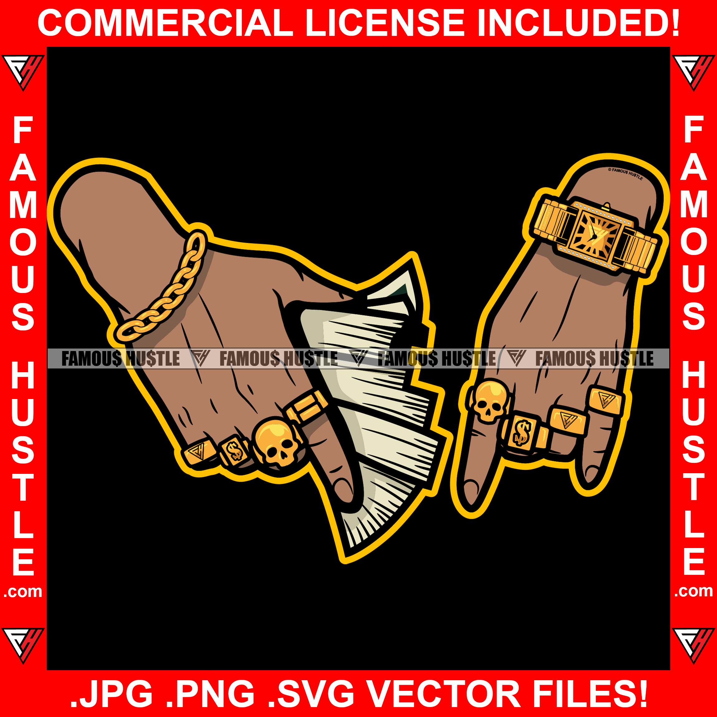 Rich Hands Holding Big Cash Money Stacks Gold Jewelry Watch Dollar Sign Rings Rich Gangster Thug Hip Hop Rap Drip Swag Plug Trap Hood Thug Street Tattoo Cartoon Character Ghetto Art Graphic Design Logo T-Shirt Print Printing JPG PNG SVG Vector Cut File