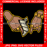 Rich Hands Holding Big Cash Money Stacks Gold Jewelry Watch Dollar Sign Rings Rich Gangster Thug Hip Hop Rap Drip Swag Plug Trap Hood Thug Street Tattoo Cartoon Character Ghetto Art Graphic Design Logo T-Shirt Print Printing JPG PNG SVG Vector Cut File