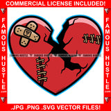 No Heart Dripping Drip Broken Red Heart Stitched Stitches Sewn Together Tattoo Hip Hop Rap Hustler Relationship Break Up Sad Lost Love Loveless Heartless Famous Hustle Art Graphic Design Logo T-Shirt Print Printing JPG PNG SVG Vector Cut File