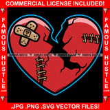 No Heart Dripping Drip Broken Red Heart Stitched Stitches Sewn Together Tattoo Hip Hop Rap Hustler Relationship Break Up Sad Lost Love Loveless Heartless Famous Hustle Art Graphic Design Logo T-Shirt Print Printing JPG PNG SVG Vector Cut File