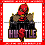 Hustle Red Ski Mask Gangster Gang Member Showing Gold Teeth Jewelry Dripping Burglar Robber Face Drip Plug Trap Hood Thug Gang Street Hip Hop Rap Rapper Hustler Hustling Quote Art Graphic Design Logo T-Shirt Print Printing JPG PNG SVG Vector Cut File