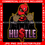 Hustle Red Ski Mask Gangster Gang Member Showing Gold Teeth Jewelry Dripping Burglar Robber Face Drip Plug Trap Hood Thug Gang Street Hip Hop Rap Rapper Hustler Hustling Quote Art Graphic Design Logo T-Shirt Print Printing JPG PNG SVG Vector Cut File