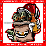 Cash Only Money Bag Cartoon Character Cap Bottle Bundles Gold Teeth Hip Hop Rap Rapper Plug Trap Street Hood Ghetto Swag Thug Hustler Hustling Famous Hustle Baller Trapper Art Graphic Design Logo T-Shirt Print Printing JPG PNG SVG Vector Cut File