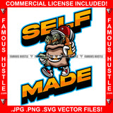 Self Made Cash Money Bag Cartoon Character Cap Bottle Bundles Gold Teeth Sneakers Hip Hop Rap Plug Trap Street Ghetto Thug Hustler Hustling Famous Hustle Baller Trapper Quote Art Graphic Design Logo T-Shirt Print Printing JPG PNG SVG Vector Cut File