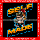 Self Made Cash Money Bag Cartoon Character Cap Bottle Bundles Gold Teeth Sneakers Hip Hop Rap Plug Trap Street Ghetto Thug Hustler Hustling Famous Hustle Baller Trapper Quote Art Graphic Design Logo T-Shirt Print Printing JPG PNG SVG Vector Cut File