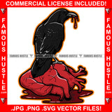 Heartless Dripping Raven Bird Eating Red Human Heart Blood Bloody Hip Hop Rap Rapper Plug Trap Street Hood Ghetto Swag Thug Hustler Hustling Famous Hustle Baller Trapper Art Graphic Design Logo T-Shirt Print Printing JPG PNG SVG Vector Cut File
