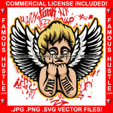 Stay True Crying Gangster Angel Wings Statue Heartbroken White Eyes Tears Graffiti Tattoo Hip Hop Rap Boss Drip Plug Trap Hood Thug Gang Street Mafia Mob Cartoon Famous Hustle Art Graphic Design Logo T-Shirt Print Printing JPG PNG SVG Vector Cut File