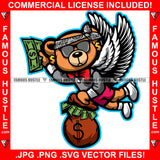 Famous Hustle Gangster Teddy Bear Bandanna Tuxedo Angel Wings Money Cash Bout A Bag Hip Hop Rap Rapper Plug Trap Street Hood Ghetto Swag Thug Hustler Hustling Drip Rich Art Graphic Design Logo T-Shirt Print Printing JPG PNG SVG Vector Cut File