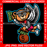 Famous Hustle Gangster Teddy Bear Bandanna Tuxedo Angel Wings Money Cash Bout A Bag Hip Hop Rap Rapper Plug Trap Street Hood Ghetto Swag Thug Hustler Hustling Drip Rich Art Graphic Design Logo T-Shirt Print Printing JPG PNG SVG Vector Cut File