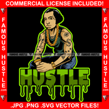 Hustle Dripping Gangster Dead President George Washington Tattoo Eye Dollar Sign Man Gold Necklace Jewelry Watch Rapper Dope Baller Trapper Hustling Flex Dripping Quote Art Graphic Design Logo T-Shirt Print Printing JPG PNG SVG Vector Cut File