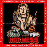 Hot Mess Sexy Woman Tattooed Lady Machine Gun Marijuana Cigarette Joint Blunt Cash Money Stacks Girl Poker Lady Hip Hop Rap Street Designer Fashion Hustler Quote Pinup Pin Up Art Graphic Design Print Printing Vector SVG Cut File