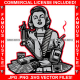 Mafia Sexy Woman Tattooed Lady Machine Gun Marijuana Cigarette Joint Blunt Cash Money Stacks Girl Poker Lady Hip Hop Rap Street Designer Fashion Hustler Pinup Pin Up Art Graphic Design Print Printing Vector SVG Cut File