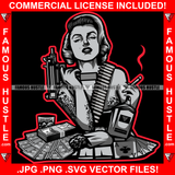 Mafia Sexy Woman Tattooed Lady Machine Gun Marijuana Cigarette Joint Blunt Cash Money Stacks Girl Poker Lady Hip Hop Rap Street Designer Fashion Hustler Pinup Pin Up Art Graphic Design Print Printing Vector SVG Cut File