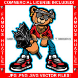 Gangster Teddy Bear Paisley Bandanna Sunglasses Cigar Dollar Sign Earrings Necklace Pistol Gun Sneakers Hip Hop Rap Plug Trap Street Hood Thug Famous Hustle Baller Trapper Art Graphic Design Logo T-Shirt Print Printing JPG PNG SVG Vector Cut File