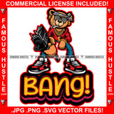 Bang! Gangster Teddy Bear Head Paisley Bandanna Cigar Smoking Sunglasses Dollar Sign Earrings Necklace Pointing Gun Thug Hitman Gold Chain Jewelry Hustler Mafia Mob Trap Quote Art Graphic Design Logo T-Shirt Print Printing JPG PNG SVG Vector Cut File