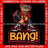 Bang! Gangster Teddy Bear Head Paisley Bandanna Cigar Smoking Sunglasses Dollar Sign Earrings Necklace Pointing Gun Thug Hitman Gold Chain Jewelry Hustler Mafia Mob Trap Quote Art Graphic Design Logo T-Shirt Print Printing JPG PNG SVG Vector Cut File