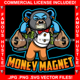 Money Magnet Gangster Blue Teddy Bear Ski Mask Cash Roll In Mouth Bags Gold Jewelry Hip Hop Rap Plug Trap Street Hood Ghetto Thug Hustler Hustling Drip Famous Hustle Quote Art Graphic Design Logo T-Shirt Print Printing JPG PNG SVG Vector Cut File