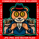 Gangster Blood Boss Teddy Bear Suit Gold Coin Dollar Sign Eyes Cash Money Bags Bundles Hip Hop Rap Plug Trap Street Hood Ghetto Swag Thug Famous Hustle Baller Trapper Art Graphic Design Logo T-Shirt Print Printing JPG PNG SVG Vector Cut File