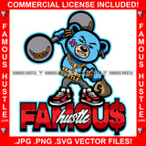Famous Hustle Gangster Teddy Bear Scar Face 1000 Weight Dumbbell Gold Jewelry Cash Money Bag Plug Trap Street Hood Ghetto Thug Hustler Hustling Drip Quote Art Graphic Design Logo T-Shirt Print Printing JPG PNG SVG Vector Cut File