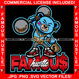 Famous Hustle Gangster Teddy Bear Scar Face 1000 Weight Dumbbell Gold Jewelry Cash Money Bag Plug Trap Street Hood Ghetto Thug Hustler Hustling Drip Quote Art Graphic Design Logo T-Shirt Print Printing JPG PNG SVG Vector Cut File