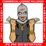 Savage Sexy Gangster Woman Ski Mask Lady Female Gold Teeth Chain Necklace Watch Cash Money Burglar Hip Hop Rap Girl Street Lady Rapper Dope Baller Trapper Hustling Flex Dripping Art Graphic Design Logo T-Shirt Print Printing JPG PNG SVG Vector Cut File