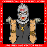 Savage Sexy Gangster Woman Ski Mask Lady Female Gold Teeth Chain Necklace Watch Cash Money Burglar Hip Hop Rap Girl Street Lady Rapper Dope Baller Trapper Hustling Flex Dripping Art Graphic Design Logo T-Shirt Print Printing JPG PNG SVG Vector Cut File