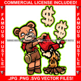 Famous Hustle Gangster Teddy Bear White Eyes Smoking Cigar Scar Face Firing Woods Dollar Sign Smoke Hip Hop Rap Rapper Plug Trap Ghetto Swag Thug Hustler Hustling Trapper Art Graphic Design Logo T-Shirt Print Printing JPG PNG SVG Vector Cut File