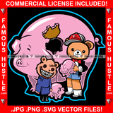 Famous Hustle Dripping Rich Teddy Bear Tuxedo Putting Small Piggy Bank Inside Huge Pig Safe Hip Hop Rap Rapper Plug Trap Street Hood Ghetto Swag Thug Hustling Flex Drip Art Graphic Design Logo T-Shirt Print Printing JPG PNG SVG Vector Cut File