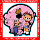 Famous Hustle Dripping Rich Teddy Bear Tuxedo Putting Small Piggy Bank Inside Huge Pig Safe Hip Hop Rap Rapper Plug Trap Street Hood Ghetto Swag Thug Hustling Flex Drip Art Graphic Design Logo T-Shirt Print Printing JPG PNG SVG Vector Cut File