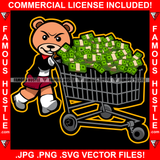 Famous Hustle Gangster Teddy Bear Tuxedo Suit Pushing Shopping Cart Full Of Cash Money Bundles Stacks Rich Shirt Tattoo Hip Hop Rap Hustler Hustling Famous Hustle Art Graphic Design Logo T-Shirt Print Printing JPG PNG SVG Vector Cut File