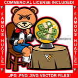 Famous Hustle Teddy Bear Mean Face Sitting Fortuneglobe Money Cash Black Coat Red Bow Hip Hop Rap Plug Trap Street Hood Ghetto Swag Thug Drip Dripping Art Graphic Design Logo T-Shirt Print Printing JPG PNG SVG Vector Cut File