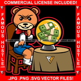 Famous Hustle Teddy Bear Mean Face Sitting Fortuneglobe Money Cash Black Coat Red Bow Hip Hop Rap Plug Trap Street Hood Ghetto Swag Thug Drip Dripping Art Graphic Design Logo T-Shirt Print Printing JPG PNG SVG Vector Cut File