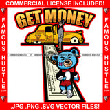 Get Money Rich Gangster Teddy Bear Walking 100 Dollar Bill Carpet Gold Limo Car Tattoo Hip Hop Rap Hustler Boss Drip Plug Trap Hood Thug Gang Street Cartoon Famous Hustle Quote Art Graphic Design Logo T-Shirt Print Printing JPG PNG SVG Vector Cut File