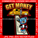 Get Money Rich Gangster Teddy Bear Walking 100 Dollar Bill Carpet Gold Limo Car Tattoo Hip Hop Rap Hustler Boss Drip Plug Trap Hood Thug Gang Street Cartoon Famous Hustle Quote Art Graphic Design Logo T-Shirt Print Printing JPG PNG SVG Vector Cut File