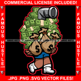 Cash Only Famous Hustle Gangster Holding Huge Cash Money Bundle Bags White Boots Watching Lens Pipe Hip Hop Rap Hustler Hustling Art Graphic Design Logo T-Shirt Print Printing JPG PNG SVG Vector Cut File