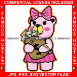 Bag Chaser Gangster Adorable Female Gangster Pink Teddy Bear Girl Pink Bow Cash Money Bag Famous Hustle Hustler Baller Art Graphic Design Logo T-Shirt Print Printing JPG PNG SVG Vector Cut File