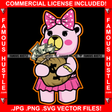 Bag Chaser Gangster Adorable Female Gangster Pink Teddy Bear Girl Pink Bow Cash Money Bag Famous Hustle Hustler Baller Art Graphic Design Logo T-Shirt Print Printing JPG PNG SVG Vector Cut File