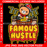 Famous Hustle Gangster Teddy Bear Suit Cap Washing Cash Money Bundle Stacks In Laundry Bucket Bags White No Eyes Gold Teeth Hip Hop Rap Hustler Hustling Quote Art Graphic Design Logo T-Shirt Print Printing JPG PNG SVG Vector Cut File