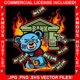 Burn Gangster Teddy Bear Gold Jewelry Scar Face Stealing Cash Bags From Bank On Fire Tattoo Hip Hop Rap Trap Hustler Famous Hustle Hustling Art Graphic Design Logo T-Shirt Print Printing JPG PNG SVG Vector Cut File