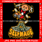 Self Made Cash Money Volcano Gangster Comming Out Gold Coins Falling Mean Face Black Suit Plug Trap Street Hood Ghetto Swag Thug Hustler Hustling Drip Famous Hustle Rich Quote Art Graphic Design Logo T-Shirt Print Printing JPG PNG SVG Vector Cut File
