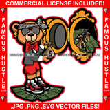 Money Talks Famous Hustle Gangster Teddy Bear Sunglasses Head Bandanna Standing On Cash Pile Putting In Safe Dollar Sign Eyes Hip Hop Rap Hustler Hustling Art Graphic Design Logo T-Shirt Print Printing JPG PNG SVG Vector Cut File