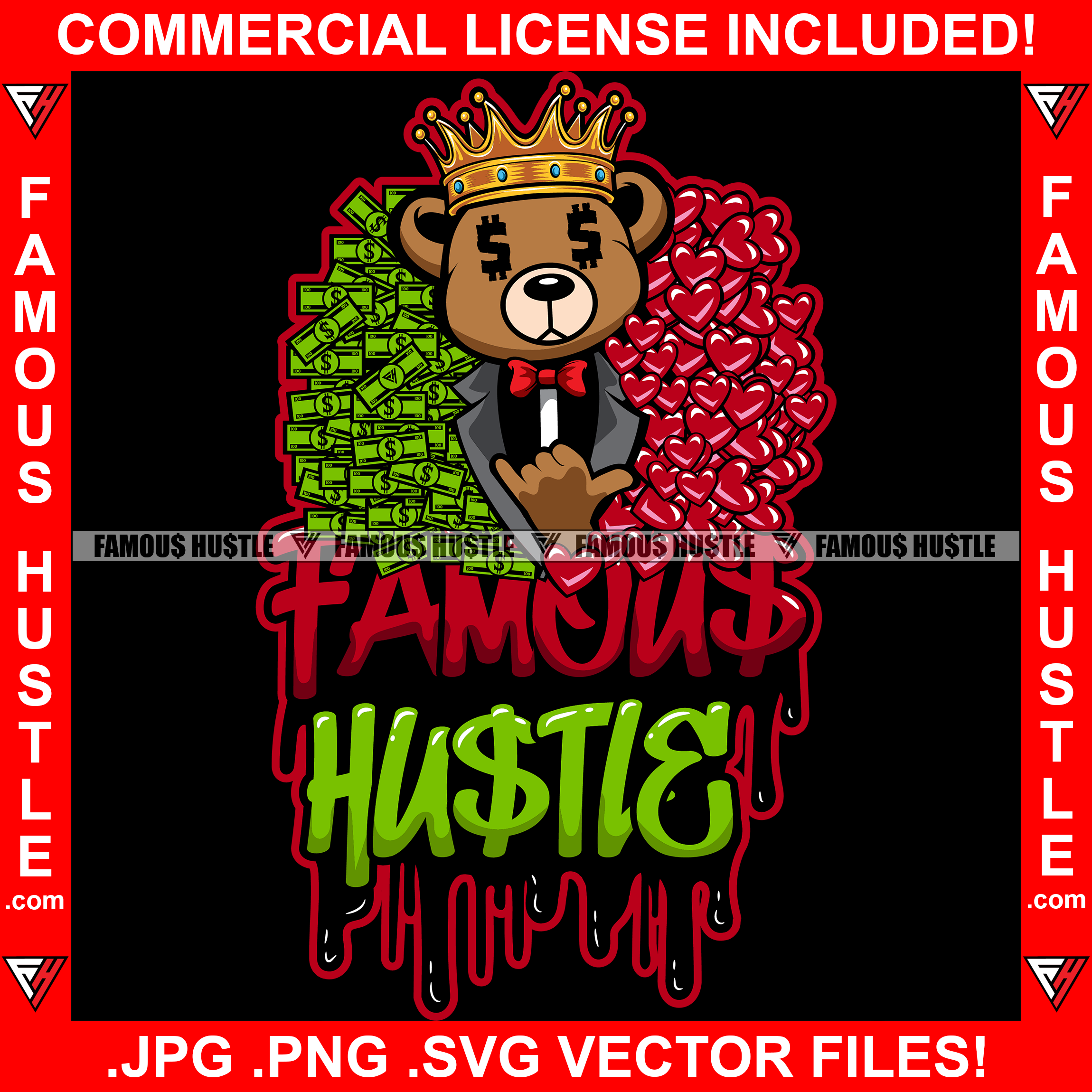 Gangster Teddy Bear Svg Digital File, Cash Crown Svg, Hip Hop Svg