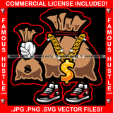 Big Dreams Cash Money Bag Cartoon Character Gangster Gold Dollar Sign Necklace Sneakers Hip Hop Rap Rapper Plug Trap Street Hood Thug Hustler Famous Hustle Baller Trapper Art Graphic Design Logo T-Shirt Print Printing JPG PNG SVG Vector Cut File