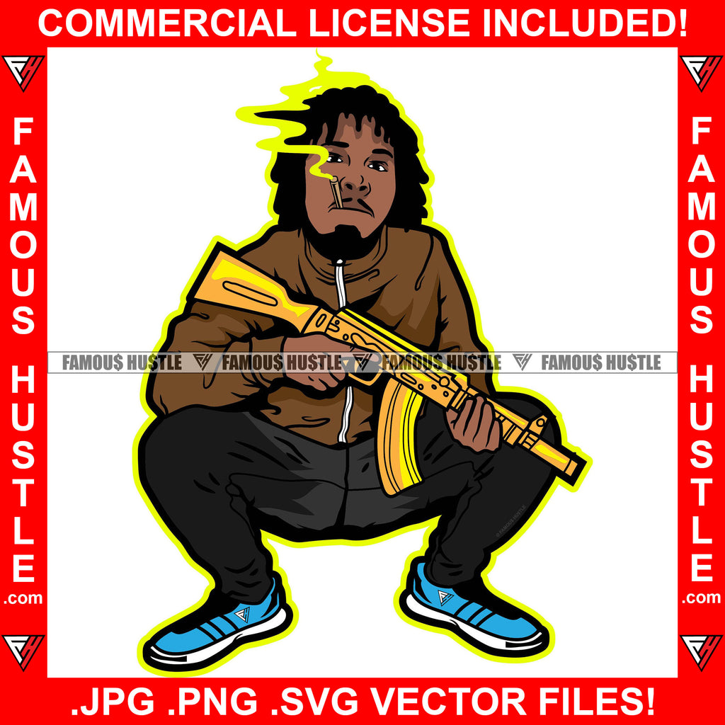 Gangsta By Blood Gangster Man Cigar Smoking Gold Machine Gun Sneakers ...