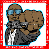 Gangsta Generation Gangster Bald Man Black Sunglasses Gold Teeth Pistol Gun Hip Hop Rap Plug Trap Street Hood Ghetto Swag Thug Hustler Hustling Famous Hustle Baller Trapper Art Graphic Design Logo T-Shirt Print Printing JPG PNG SVG Vector Cut File