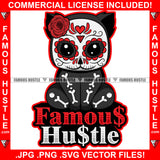 Famous Hustle Gangster Black Cat Wearing Skeleton Costume Face Makeup Hip Hop Rap Rapper Plug Trap Street Hood Ghetto Swag Thug Hustler Hustling Baller Trapper Quote Art Graphic Design Logo T-Shirt Print Printing JPG PNG SVG Vector Cut File