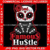 Famous Hustle Gangster Black Cat Wearing Skeleton Costume Face Makeup Hip Hop Rap Rapper Plug Trap Street Hood Ghetto Swag Thug Hustler Hustling Baller Trapper Quote Art Graphic Design Logo T-Shirt Print Printing JPG PNG SVG Vector Cut File